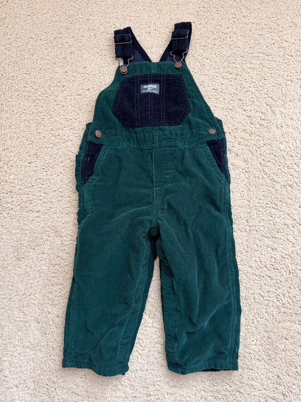OshKosh B'gosh Dark Green Corduroy Overalls with Navy Accents